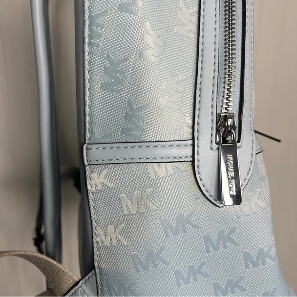 Michael Kors Sheila Large Woven Logo Nylon backpack Sky Blue Jacquard Laptop Bag - Picture 9 of 15